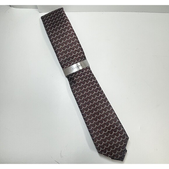 Alfani Geometric Print Silk Blend Neck Tie In Burgundy New - Picture 1 of 7